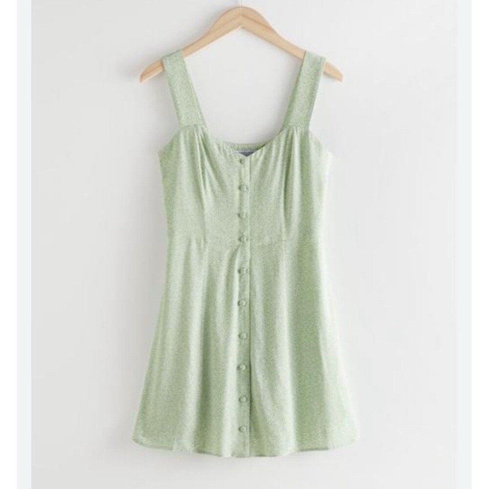 Other Stories Women's Dress US S Green 100% Viscose Tank Dress Button Front